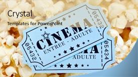  Presentation with popcorn - Cool new PPT theme with billet - pair of french cinema tickets backdrop and a lemonade colored foreground