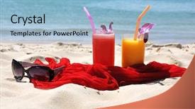  Presentation with tropical fruit - Amazing slide deck having pair of fruit shakes red backdrop and a light blue colored foreground