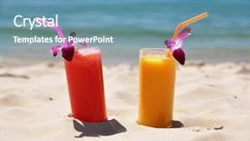  Presentation with tropical fruit - Presentation theme having fruit shakes on the tropical background and a teal colored foreground