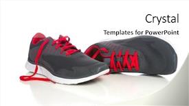  Presentation with running shoes - Cool new slides with pair of gray running shoes backdrop and a white colored foreground