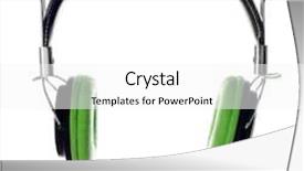  Presentation with grey black white brick - Beautiful presentation design featuring pair of green-black headphones isolated on white backdrop and a white colored foreground