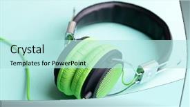  Presentation with blue green - PPT theme featuring pair of green-black headphones background and a sky blue colored foreground