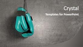  Presentation with boxing - Cool new slide deck with pair of green boxing gloves hanging on all backdrop and a gray colored foreground