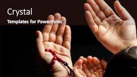  Presentation with praying hands - Slide deck having pair-of-hands-praying background and a wine colored foreground