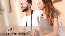  Presentation with tourists - Audience pleasing slide deck consisting of pair of happy young tourists sightseeing in summer backdrop and a coral colored foreground