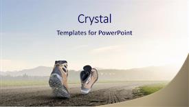  Presentation with path - Audience pleasing PPT theme consisting of pair of hikers boots walking backdrop and a  colored foreground