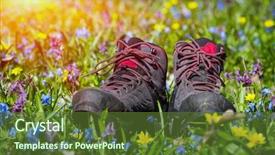 Presentation with pair - Amazing PPT layouts having pairs - pair of hikers boots backdrop and a tawny brown colored foreground