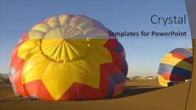  Presentation with hot air balloons - Presentation having pair of hot air balloons inflating in the early morning sunrise background and a teal colored foreground