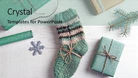  Presentation with socks - PPT layouts with pair of knitted socks background and a mint green colored foreground