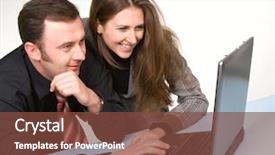  Presentation with managers - Cool new presentation theme with pair of managers communicating working on laptop computer backdrop and a tawny brown colored foreground