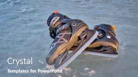  Presentation with ice frozen - Presentation theme featuring pair-of-men-ice-skates background and a seafoam green colored foreground