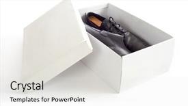 Presentation with men shoes - PPT theme featuring shoes in a white box background and a light gray colored foreground
