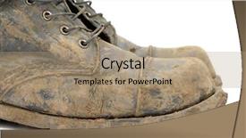  Presentation with pair - Amazing PPT theme having pair of muddy boots backdrop and a coral colored foreground