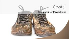  Presentation with shoes - Cool new presentation theme with pair of muddy shoes covered with mud backdrop and a white colored foreground