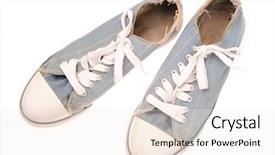 Presentation with sneakers - Audience pleasing PPT layouts consisting of pair of old sneakers isolated on white background backdrop and a sky blue colored foreground