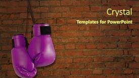  Presentation with purple wall - Presentation consisting of pair of purple boxing gloves hanging on wall background and a tawny brown colored foreground