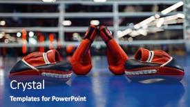  Presentation with boxing ring - PPT theme featuring pair-of-red-boxing-gloves background and a ocean colored foreground