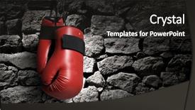  Presentation with pair - Colorful slides enhanced with pair of red boxing gloves hanging on wall backdrop and a dark gray colored foreground
