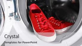  Presentation with sneakers - Audience pleasing PPT theme consisting of pair of red sneakers backdrop and a light gray colored foreground
