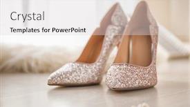  Presentation with sparkly - Presentation design with pair of sparkly female shoes on floor background and a light gray colored foreground