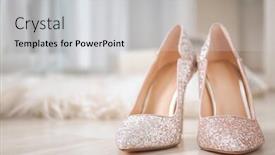  Presentation with sparkly - PPT layouts having pair of sparkly female shoes on floor background and a light gray colored foreground