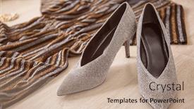  Presentation with sparkly - Cool new PPT layouts with pair of sparkly female shoes on floor backdrop and a coral colored foreground