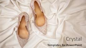  Presentation with sparkly - Amazing slide set having pair of sparkly female shoes on white fabric top view backdrop and a lemonade colored foreground