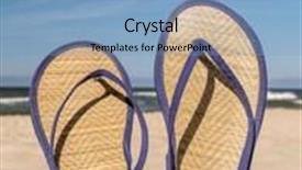  Presentation with stuck - Audience pleasing slide set consisting of pair of straw flip-flops stuck into beach sand over blue sky backdrop and a teal colored foreground