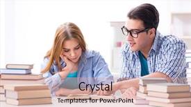  Presentation with pair - Colorful slide deck enhanced with college interns - pair of students studying backdrop and a white colored foreground