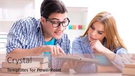  Presentation with university - Slide deck enhanced with pair of students studying for university exams background and a coral colored foreground