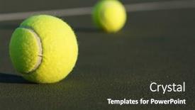  Presentation with court - Colorful PPT theme enhanced with pair-of-tennis-balls backdrop and a tawny brown colored foreground