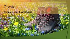  Presentation with boot camp boots - PPT theme with pairs - pair of tourist boots background and a yellow colored foreground