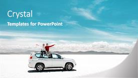  Presentation with tourists - Amazing presentation theme having pair-of-tourists-sitting backdrop and a teal colored foreground