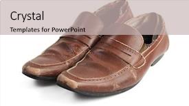  Presentation with leather shoes - Presentation theme having pair of used and worn background and a light gray colored foreground