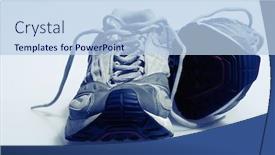  Presentation with running shoes - Theme consisting of pair of used running sneakers trainers shoes image has been cross processed background and a light blue colored foreground