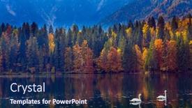  Presentation with mountain lake - Colorful slide deck enhanced with pair-of-white-swans backdrop and a navy blue colored foreground