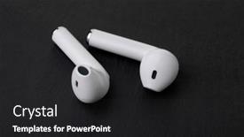  Presentation with wireless - Cool new PPT layouts with pair-of-white-true-wireless backdrop and a dark gray colored foreground