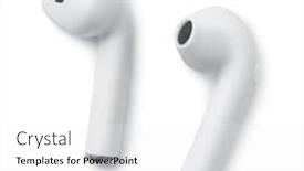  Presentation with wireless - Cool new PPT theme with pair of white wireless earbuds isolated on white backdrop and a white colored foreground