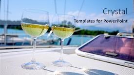  Presentation with yacht - Presentation theme with pair of wineglasses against the yacht background and a light blue colored foreground