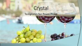  Presentation with grape vine wine grapes - Audience pleasing theme consisting of pair of wineglasses and grapes against the harbour of portvenere italy backdrop and a lemonade colored foreground