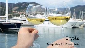  Presentation with yacht - Amazing PPT layouts having pair of wineglasses in the hands against the yacht pier of la spezia italy backdrop and a light gray colored foreground
