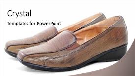  Presentation with leather shoes - Presentation design enhanced with pair of women shoes brown background and a white colored foreground