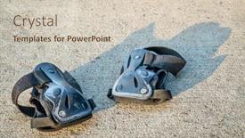  Presentation with skating - PPT layouts with pair of worn wrist guards for skateboarding or inline skating against concrete surface background and a soft green colored foreground