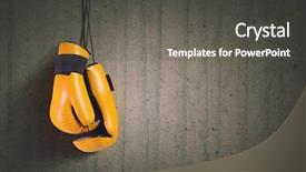  Presentation with pair of gloves - Audience pleasing presentation design consisting of pair of yellow boxing gloves backdrop and a dark gray colored foreground