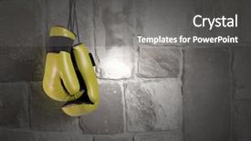  Presentation with boxing - Audience pleasing slide set consisting of pair of yellow boxing gloves hanging on all backdrop and a gray colored foreground