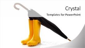  Presentation with black yellow - Slide deck having pair of yellow rainboots and a black umbrella on a white background background and a white colored foreground