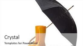  Presentation with black yellow - Presentation featuring pair of yellow rainboots and a black umbrella on a white background with copy space background and a white colored foreground