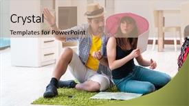  Presentation with honeymoon - Slides with pair planning their honeymoon camping background and a  colored foreground