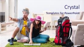  Presentation with honeymoon - PPT theme having pair planning their honeymoon camping background and a  colored foreground