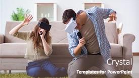  Presentation with virtual reality physical therapy - Audience pleasing presentation consisting of pair singing karaoke with virtual reality glasses backdrop and a tawny brown colored foreground